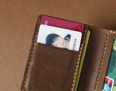 Handmade Coffee Leather Mens Small Trifold Wallet Cool billfold Wallet for Men - iwalletsmen