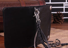 Genuine Leather Mens Cool Biker Chain Wallet Long Leather Wallet Slim Clutch Wristlet Wallet for Men