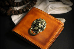 Handmade Leather Lion Mens billfold Wallet Cool Leather Wallet Slim Wallet for Men