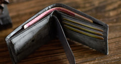 Genuine Leather Mens Cool billfold Leather Wallet Men Small Wallets Bifold for Men