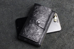 Handmade Leather Floral Mens Cool Key Wallet Wallet Card Holder Small Card Keychain Wallets for Men