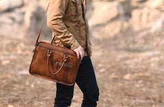 Genuine Leather Mens Cool Messenger Bag Briefcase Work Bag Business Bag for men