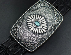 Handmade Genuine Leather Punk Rock Colour Enamels Floral Mens Cool Men Biker Trucker Leather Belt