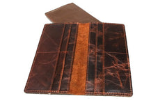 Coffee Leather Long Wallets for men Slim Bifold Vintage Men Long Wallet - iwalletsmen