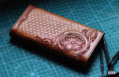Handmade Leather Vintage Tooled Mens Long Wallet Cool Long Wallet for Men - iwalletsmen