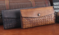 Handmade Leather Mens Clutch Cool Braided Wallet Clutch Wristlet Wallet for Men