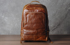 Genuine Leather Mens Cool Backpack Sling Bag Large Black Travel Bag Hiking Bag for men