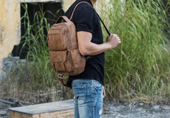 Brown Mens Leather Backpacks Travel Backpacks Laptop Backpack for men - iwalletsmen