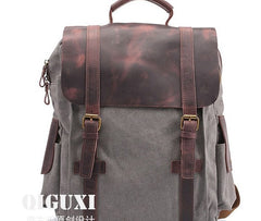 Mens Canvas Leather Backpack Canvas Hiking Backpack Canvas Travel Backpack for Men - iwalletsmen