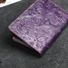 Handmade Leather Floral Mens Cool billfold Wallet Passport Card Holder Small Card Slim Wallets for Men