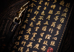 Handmade Leather Mens Chain Chinese Handwriting Biker Wallet Cool Leather Wallet Long Phone Wallets for Men