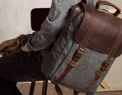 Cool Mens Canvas Leather Travel Backpack Canvas Backpack Canvas School Bag for Men - iwalletsmen