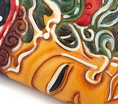 Handmade Leather Buddha&Demon Mens Chain Biker Wallet Cool Leather Wallet With Chain Wallets for Men