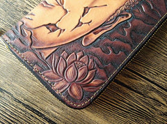 Handmade Leather Buddha&Demon Tooled Mens Long Wallet Cool Leather Wallet Clutch Wallet for Men