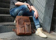 Cool Brown Leather Mens Backpack Travel Backpacks Laptop Backpack for men - iwalletsmen