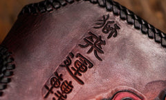 Handmade Leather Chinese Lion Mens Chain Biker Wallet Cool Leather Wallet With Chain Wallets for Men