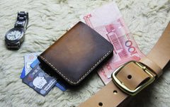 Vintage Leather Brown Mens Slim Small Wallet Leather Bifold Wallets for Men - iwalletsmen