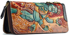Handmade Leather Tooled Ucchusma Mens Chain Biker Wallet Cool Leather Wallet Zipper Long Phone Wallets for Men