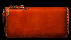 Handmade Leather Tooled Tibetan Mens Chain Biker Wallet Cool Leather Wallet Long Clutch Wallets for Men