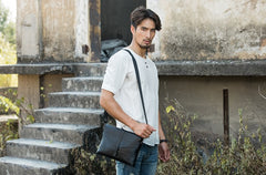 Small Leather Black Mens Cool Messenger Bags Shoulder Bags  for Men - iwalletsmen