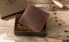 Brown Cool Leather Mens Small Wallet Bifold Vintage Slim billfold Wallet for Men - iwalletsmen