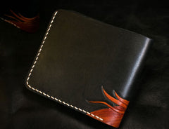 Handmade Leather Chinese Lion Tooled Mens billfold Wallet Cool Leather Wallet Slim Wallet for Men