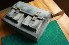 Handmade Vintage Leather Mens Cool Messenger Bags Gray Shoulder Bag for Men - iwalletsmen