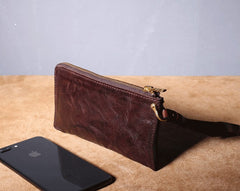 Handmade Genuine Leather Mens Cool Biker Chain Wallet Long Leather Wallet Slim Clutch Wristlet Wallet for Men