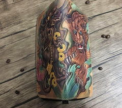 Handmade Leather Chinese Lion Tooled Mens Long Wallet Cool Leather Wallet Clutch Wallet for Men