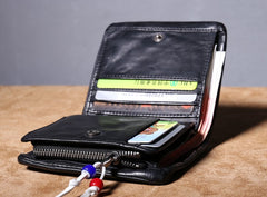 Genuine Leather Mens Cool billfold Leather Wallet Men Small Wallets Bifold for Men