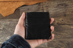 Handmade Genuine Leather Mens Cool Slim Leather Wallet Men Small Wallets Bifold for Men