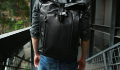 Black Leather Mens Backpacks Travel Backpacks Laptop Backpack for men - iwalletsmen