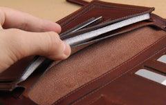 Genuine Leather Mens Cool Biker Chain Wallet Long Leather Wallet Slim Clutch Wristlet Wallet for Men