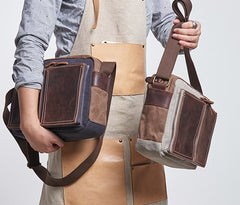 Mens Leather Canvas Gray Cool Messenger Bag Side Bag Shoulder Bag for Men - iwalletsmen