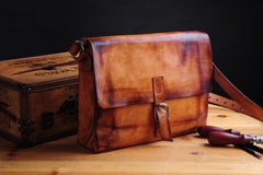 Handmade Vintage Brown Leather Mens Messenger Bag Shoulder Bag for Men - iwalletsmen