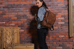 Cool Brown Mens Leather Backpacks Travel Backpacks Laptop Backpack for men - iwalletsmen