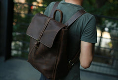 Leather Coffee Mens Backpack Cool Travel Backpacks Laptop Backpack for men - iwalletsmen