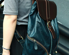 Cool Green Mens Leather Backpack Travel Backpacks Laptop Backpacks for men - iwalletsmen