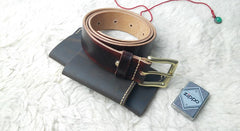Handmade Vintage Red Brown Leather Mens Belt Leather Belt for Men - iwalletsmen