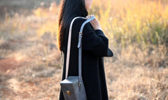 Handmade Gray Leather Mens Small Box Bag Shoulder Bag Messenger Bag for Men - iwalletsmen