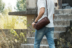 Cool Small Mens Leather Barrel Bag Messenger Bags Shoulder Bags  for Men - iwalletsmen