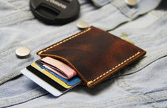 Leather Mens Slim Front Pocket Wallets Coffee Leather Cards Wallet for Men - iwalletsmen