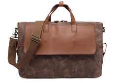 Mens Canvas Leather Briefcase Handbag Laptop Bag Business Bag for Men - iwalletsmen