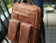 Cool Brown Mens Leather Backpack Travel Backpacks Laptop Backpack for men - iwalletsmen