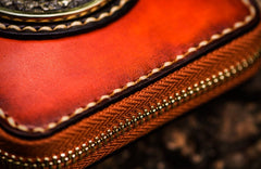 Handmade Leather Small Tibetan Tooled Mens billfold Wallet Cool Chain Wallet Biker Wallet for Men