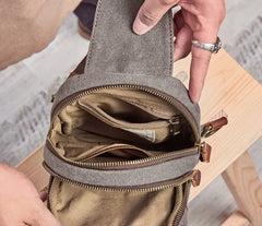 Cool Gray Canvas Mens Sling Bag Chest Bag One Shoulder Packs for men - iwalletsmen