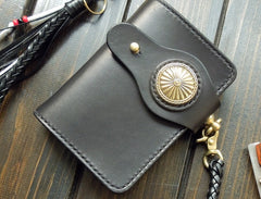 Handmade Leather Biker Wallet Mens Cool billfold Chain Wallet Trucker Wallet with Chain