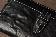 Genuine Leather Mens Cool Long Leather Wallet Cards Phone Zipper Clutch Wristlet Wallet for Men