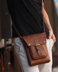 Handmade Vintage Leather Mens Small Messenger Bag Coffee Cell Phone Shoulder Bag for Men - iwalletsmen