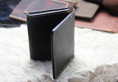 Black Leather Mens Slim Front Pocket Bifold Small Wallets Card Wallet for Men - iwalletsmen